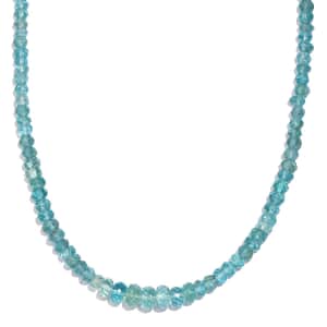 Lagoon Apatite 70.00 ctw Beaded Necklace in Rhodium Over Sterling Silver 18-20 Inches