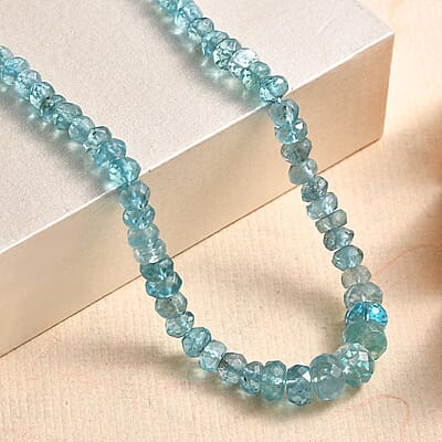 Lagoon Apatite 70.00 ctw Beaded Necklace in Rhodium Over Sterling Silver 18-20 Inches