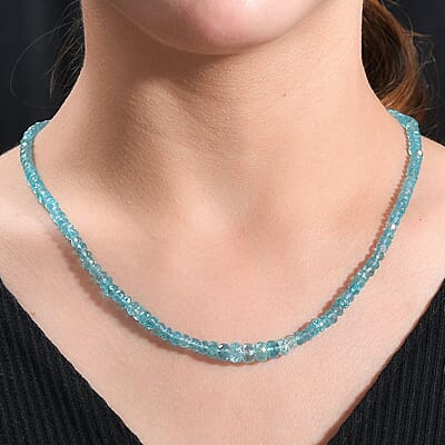 Lagoon Apatite 70.00 ctw Beaded Necklace in Rhodium Over Sterling Silver 18-20 Inches