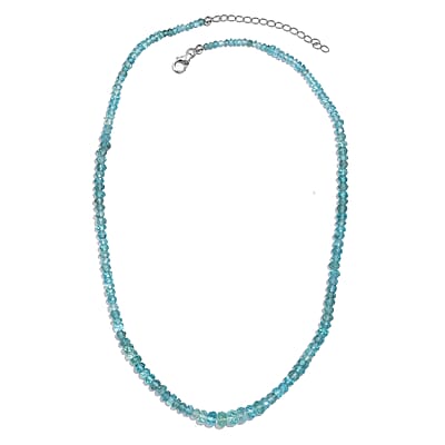 Lagoon Apatite 70.00 ctw Beaded Necklace in Rhodium Over Sterling Silver 18-20 Inches