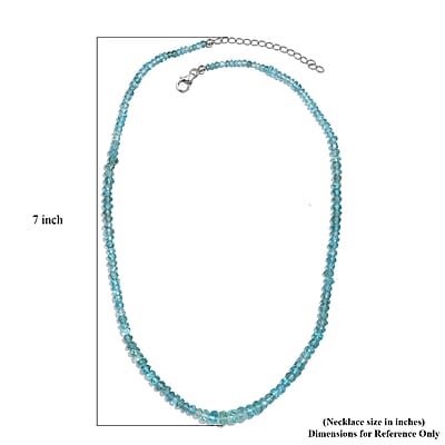 Lagoon Apatite 70.00 ctw Beaded Necklace in Rhodium Over Sterling Silver 18-20 Inches