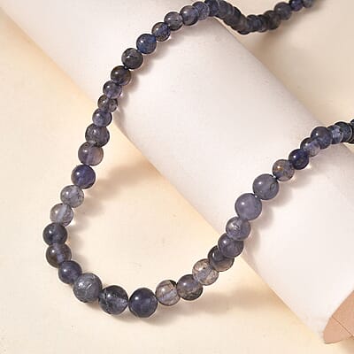 Catalina Iolite 50.00 ctw Beaded Necklace in Rhodium Over Sterling Silver 18-20 Inches