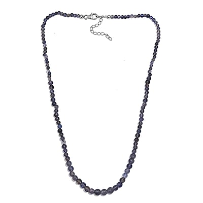 Catalina Iolite 50.00 ctw Beaded Necklace in Rhodium Over Sterling Silver 18-20 Inches