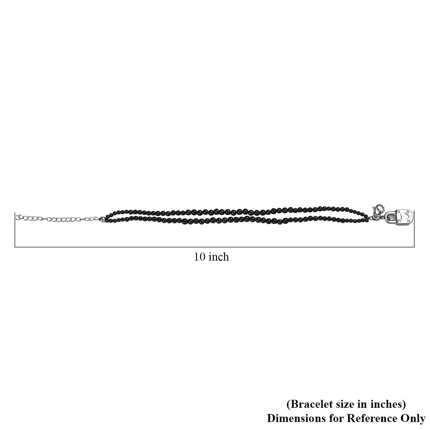 Thai Black Spinel 32.00 ctw Beaded Double Row Bracelet with Lock Charm in Stainless Steel (7.25-9.25In)