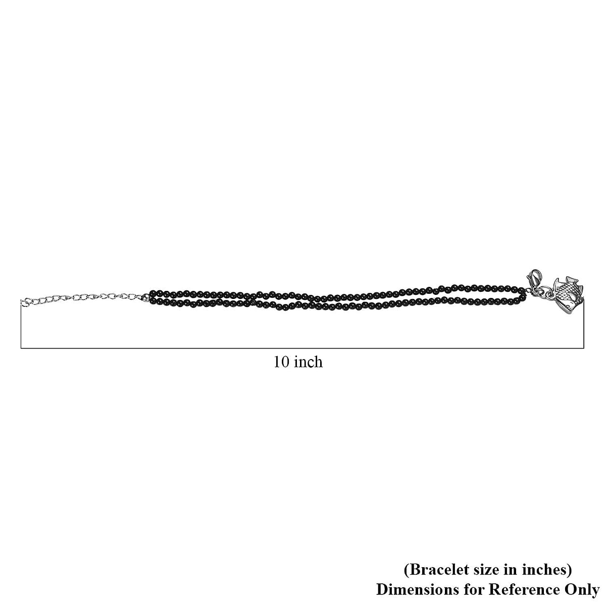 Thai Black Spinel 33.00 ctw Beaded Double Row Bracelet with Fish Charm in Stainless Steel (7.25-9.25In) image number 4