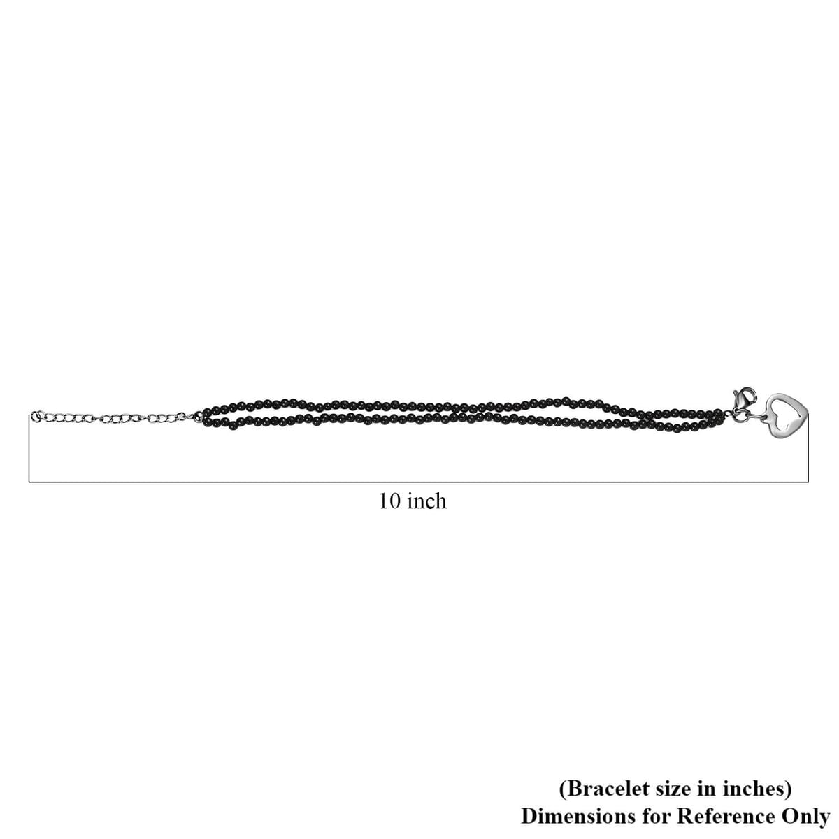 Thai Black Spinel 33.00 ctw Beaded Double Row Bracelet with Heart Charm in Stainless Steel (7.25-9.25In) image number 4