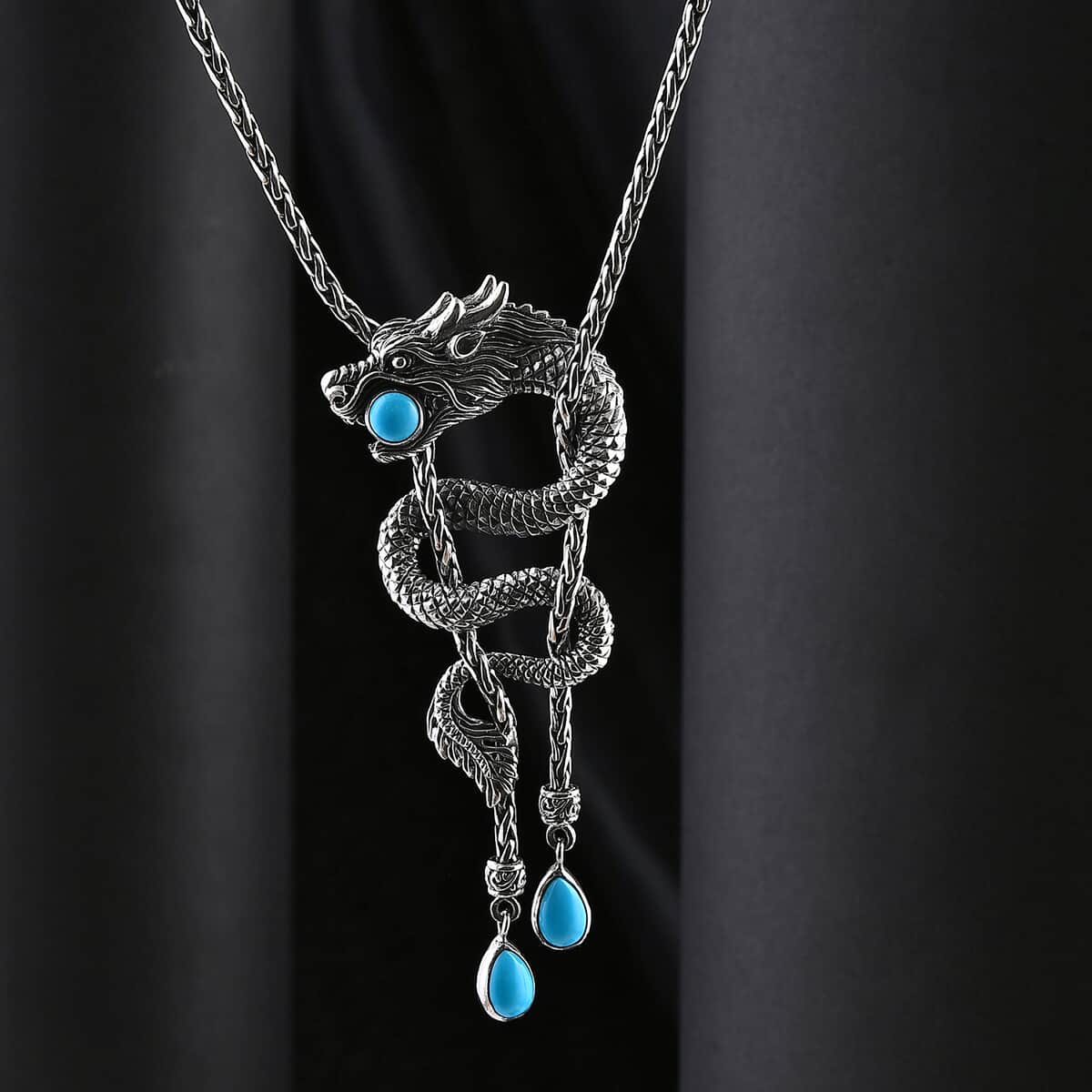 Bali Legacy Sleeping Beauty Turquoise 2.80 ctw Dragon Necklace 18 Inches in Sterling Silver image number 1