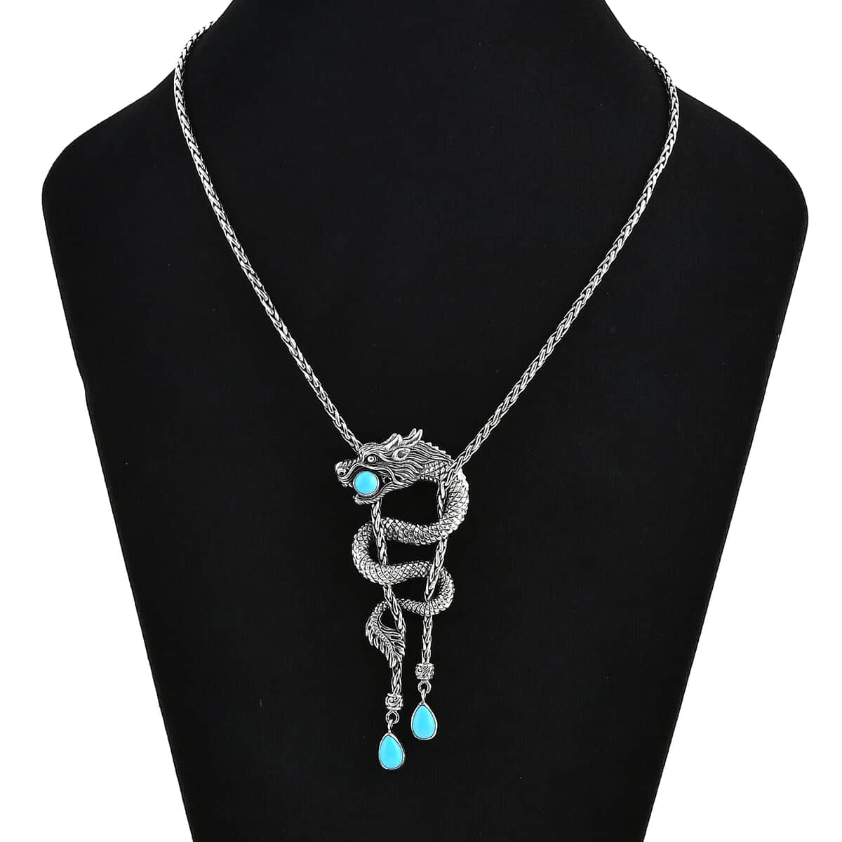 Bali Legacy Sleeping Beauty Turquoise 2.80 ctw Dragon Necklace 18 Inches in Sterling Silver image number 2