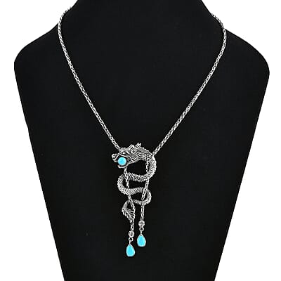 Bali Legacy Sleeping Beauty Turquoise 2.80 ctw Dragon Necklace 18 Inches in Sterling Silver