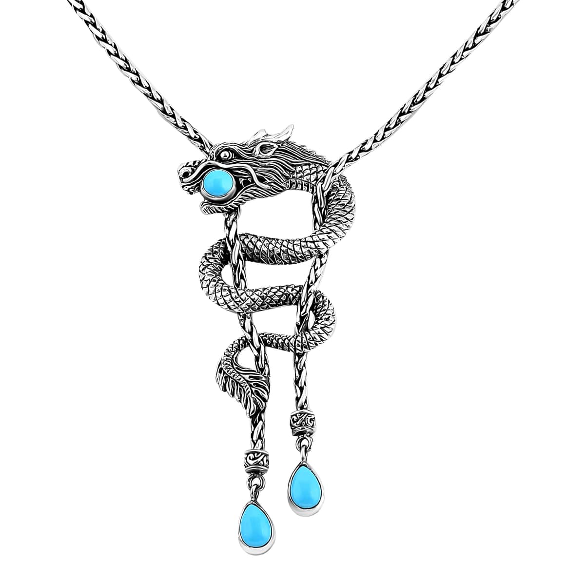 Bali Legacy Sleeping Beauty Turquoise 2.80 ctw Dragon Necklace 18 Inches in Sterling Silver image number 3