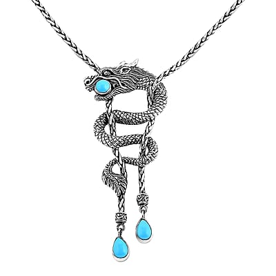 Bali Legacy Sleeping Beauty Turquoise 2.80 ctw Dragon Necklace 18 Inches in Sterling Silver