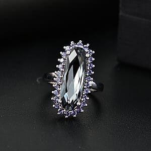 J Francis Embellished with Silver Night and Tanzanite Color Crystal by Swarovski Midnight Mirage Midnight Mirage Ring in Platinum Bond (Size 10.0)