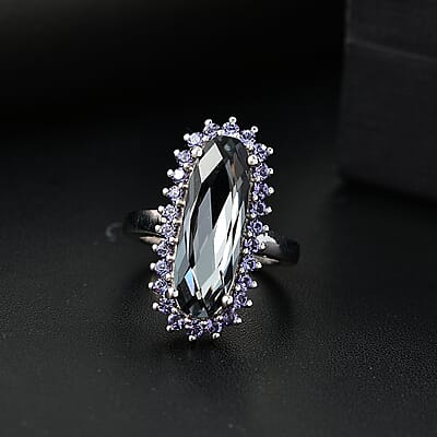 J Francis Embellished with Silver Night and Tanzanite Color Crystal by Swarovski Midnight Mirage Midnight Mirage Ring in Platinum Bond (Size 10.0)