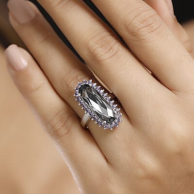 J Francis Embellished with Silver Night and Tanzanite Color Crystal by Swarovski Midnight Mirage Midnight Mirage Ring in Platinum Bond (Size 10.0)