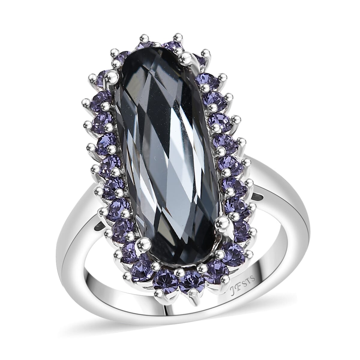 J Francis Embellished with Silver Night and Tanzanite Color Crystal by Swarovski Ring in Platinum Bond (Size 8.0) image number 0