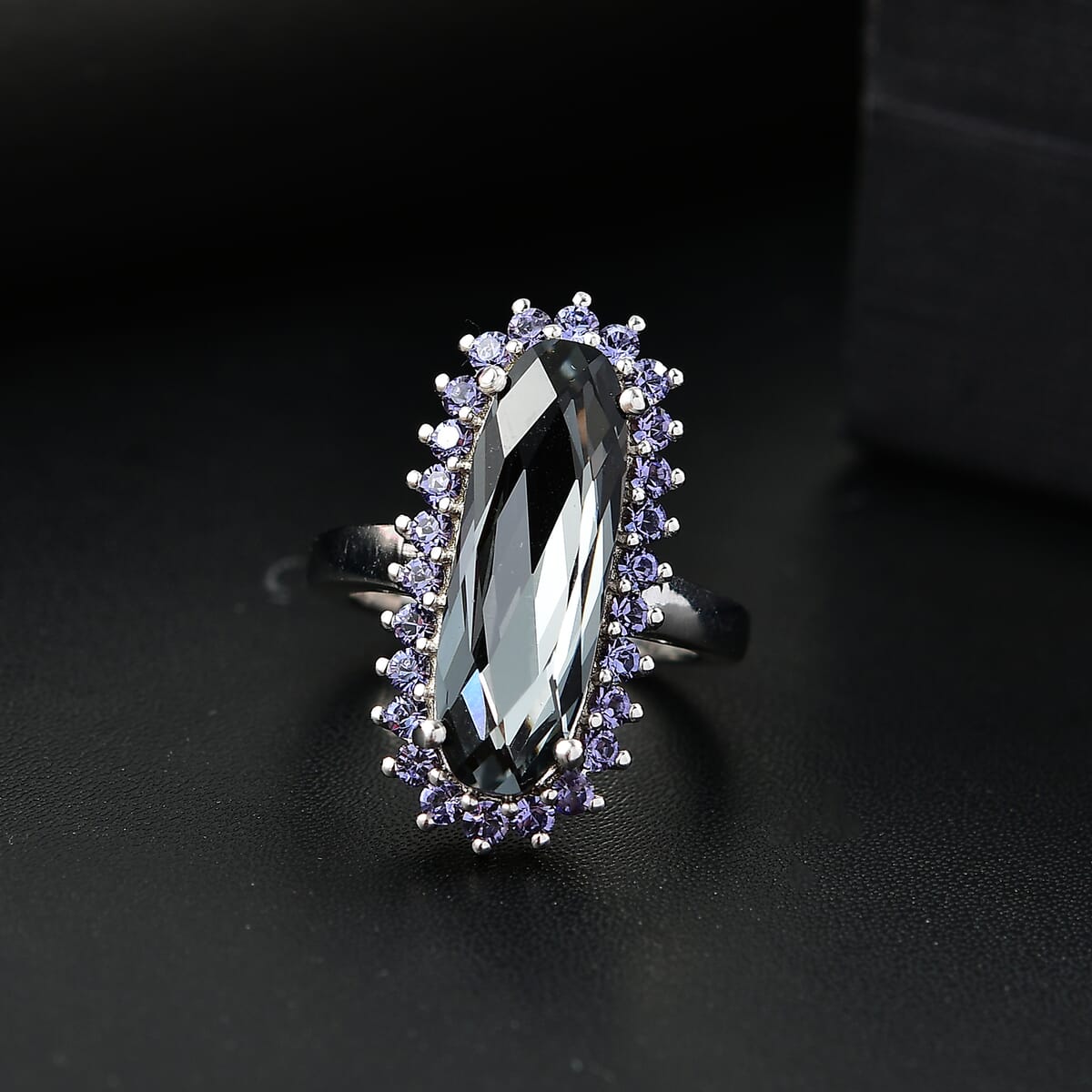J Francis Embellished with Silver Night and Tanzanite Color Crystal by Swarovski Ring in Platinum Bond (Size 8.0) image number 1