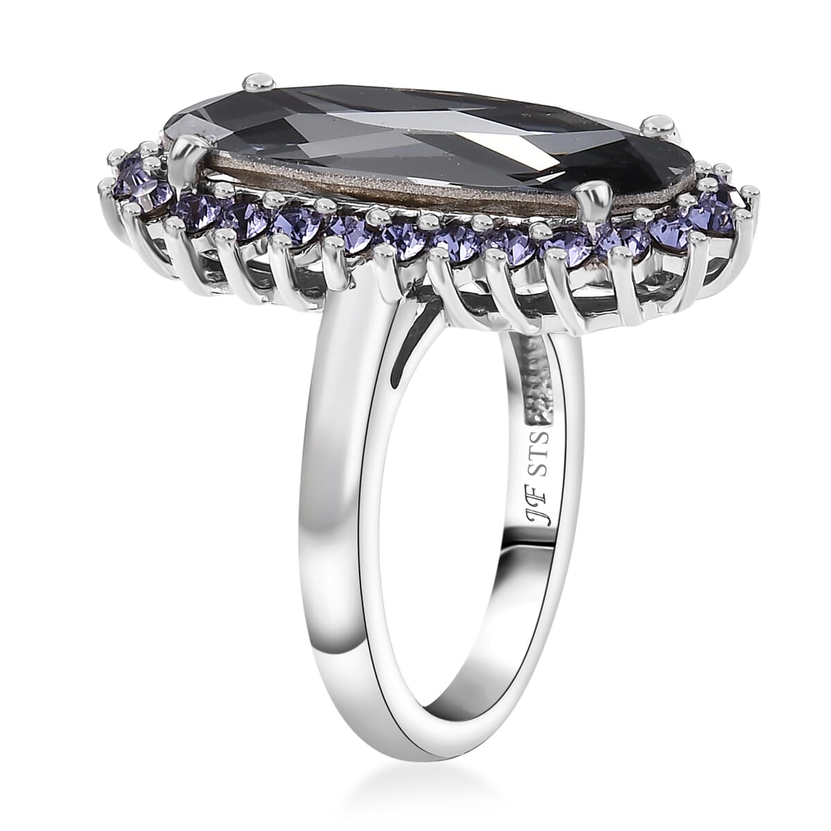 J Francis Embellished with Silver Night and Tanzanite Color Crystal by Swarovski Ring in Platinum Bond (Size 8.0) image number 3
