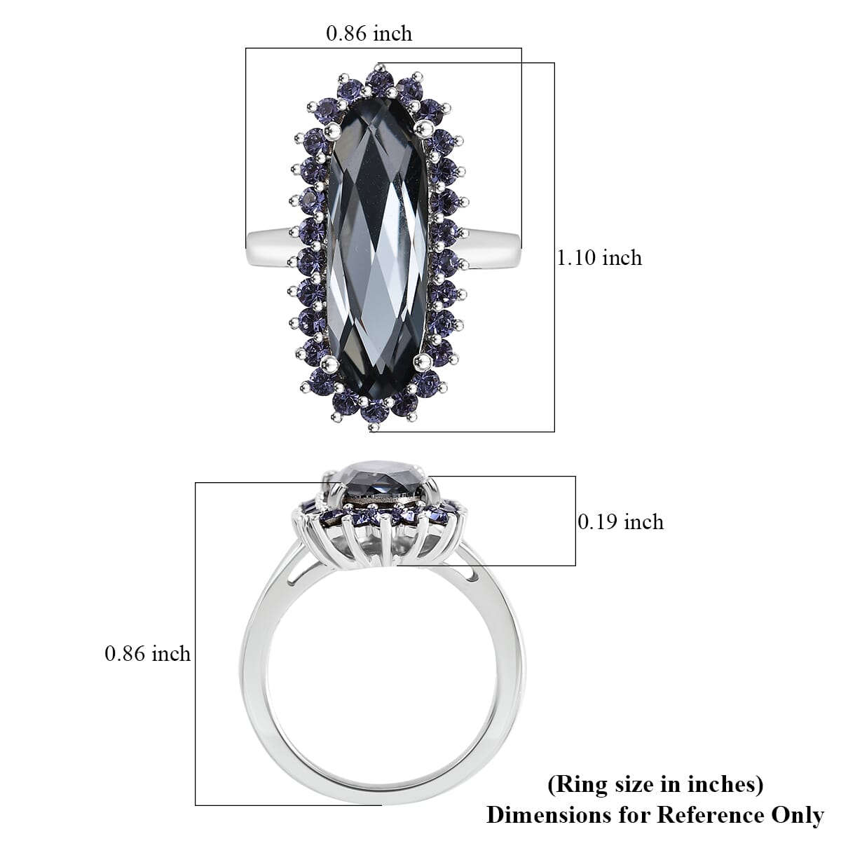 J Francis Embellished with Silver Night and Tanzanite Color Crystal by Swarovski Ring in Platinum Bond (Size 8.0) image number 5