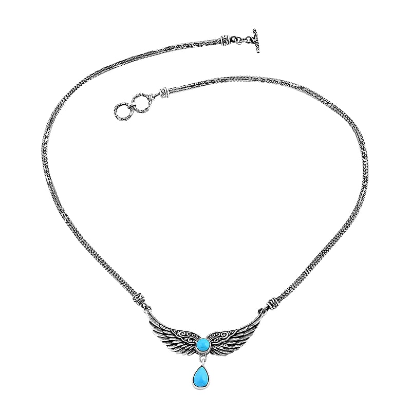 Bali Legacy Sleeping Beauty Turquoise 2.50 ctw Wings Necklace 20 Inches in Sterling Silver