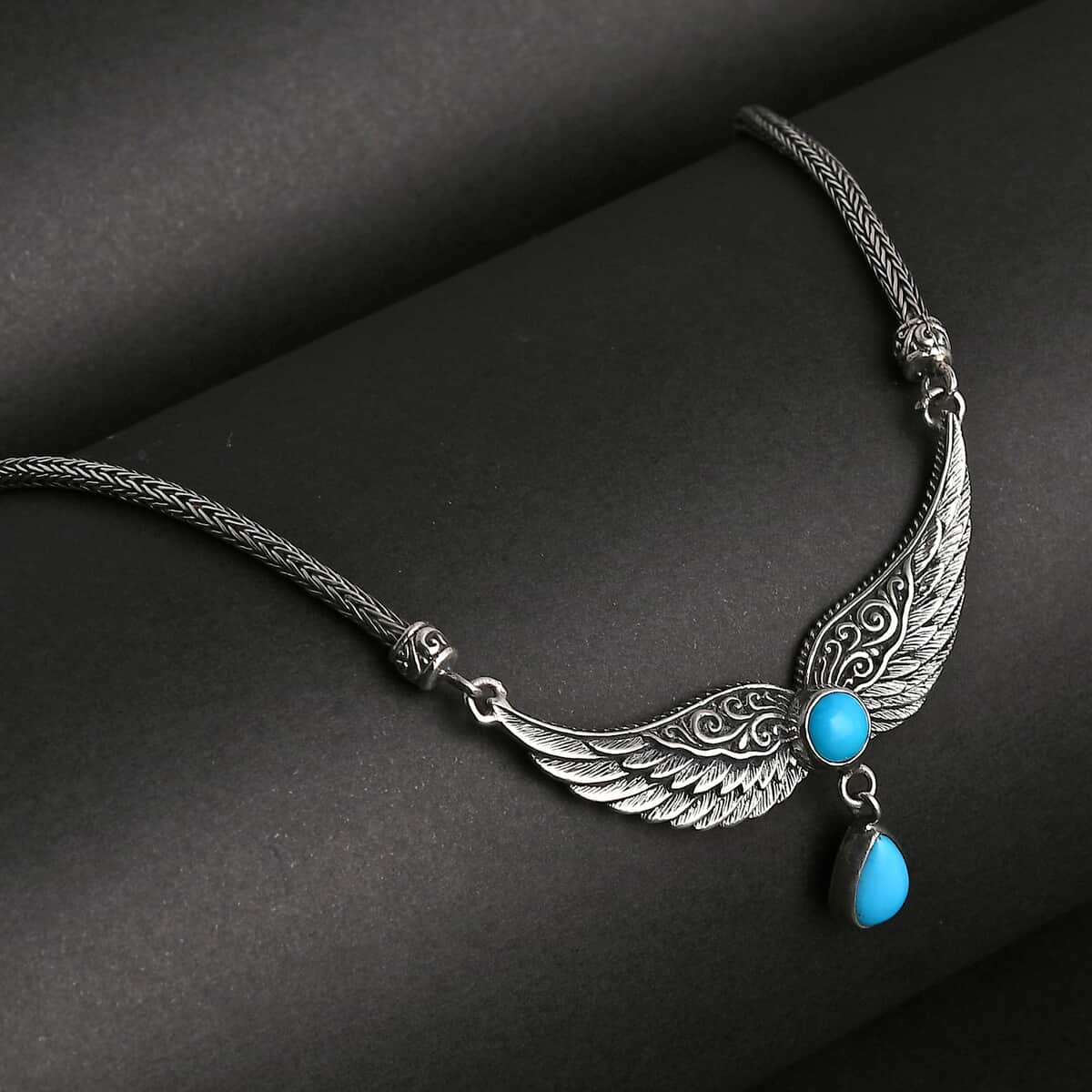 Bali Legacy Sleeping Beauty Turquoise 2.50 ctw Wings Necklace 20 Inches in Sterling Silver  image number 1