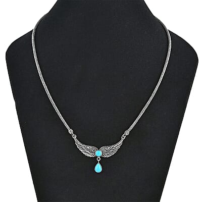 Bali Legacy Sleeping Beauty Turquoise 2.50 ctw Wings Necklace 20 Inches in Sterling Silver
