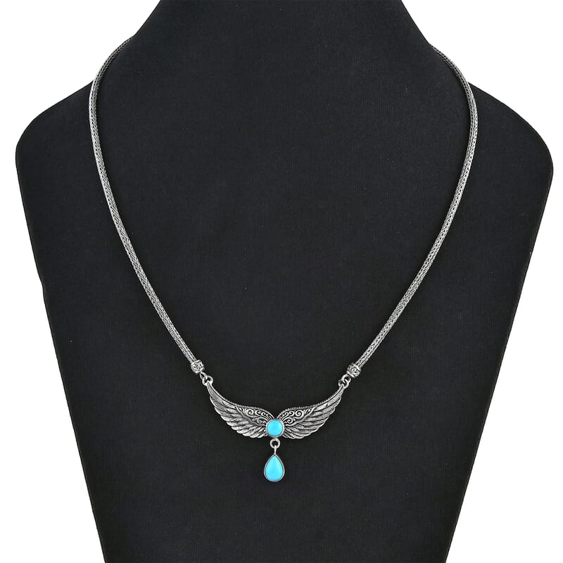Bali Legacy Sleeping Beauty Turquoise 2.50 ctw Wings Necklace 20 Inches in Sterling Silver