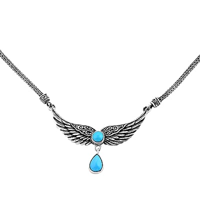 Bali Legacy Sleeping Beauty Turquoise 2.50 ctw Wings Necklace 20 Inches in Sterling Silver