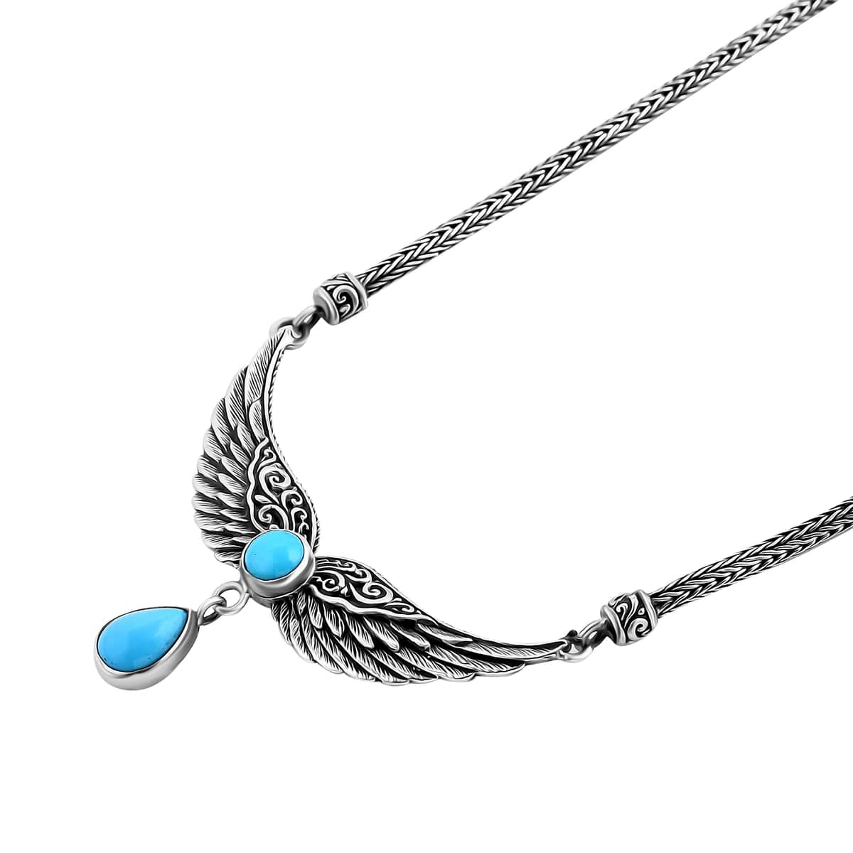 Bali Legacy Sleeping Beauty Turquoise 2.50 ctw Wings Necklace 20 Inches in Sterling Silver  image number 4