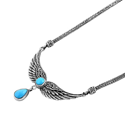 Bali Legacy Sleeping Beauty Turquoise 2.50 ctw Wings Necklace 20 Inches in Sterling Silver