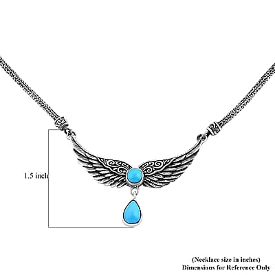 Bali Legacy Sleeping Beauty Turquoise 2.50 ctw Wings Necklace 20 Inches in Sterling Silver