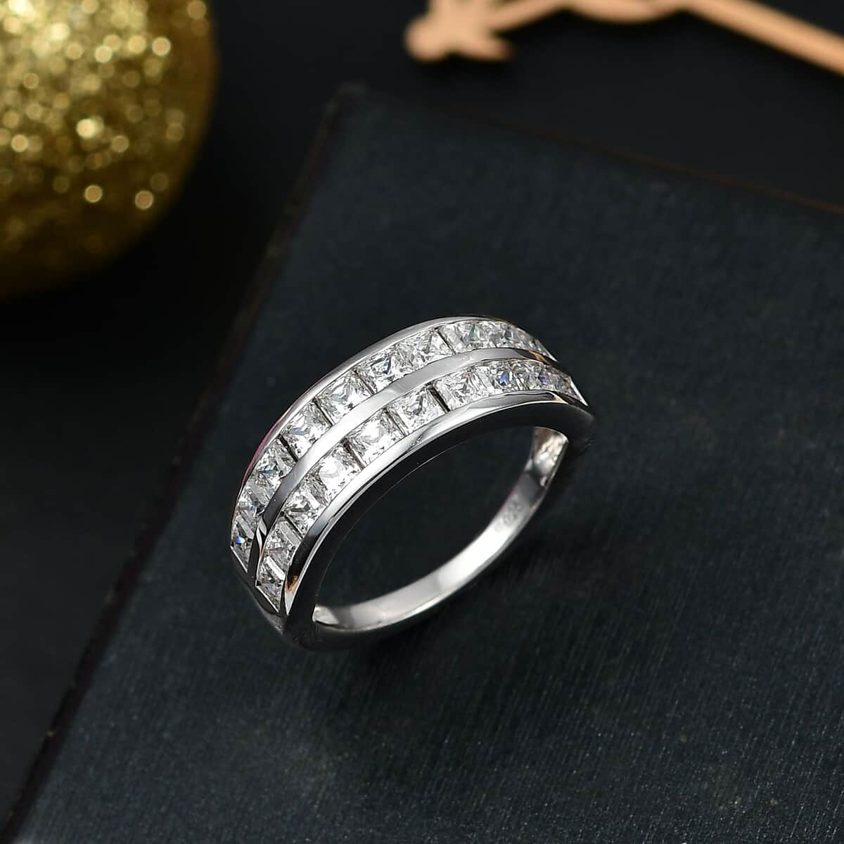 J Francis Embellished with Zirconia by Swarovski 3.40 ctw Band Ring in Rhodium Over Sterling Silver (Size 10.0) image number 1