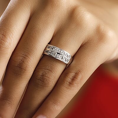 J Francis Embellished with Zirconia by Swarovski 3.40 ctw Band Ring in Rhodium Over Sterling Silver (Size 10.0)
