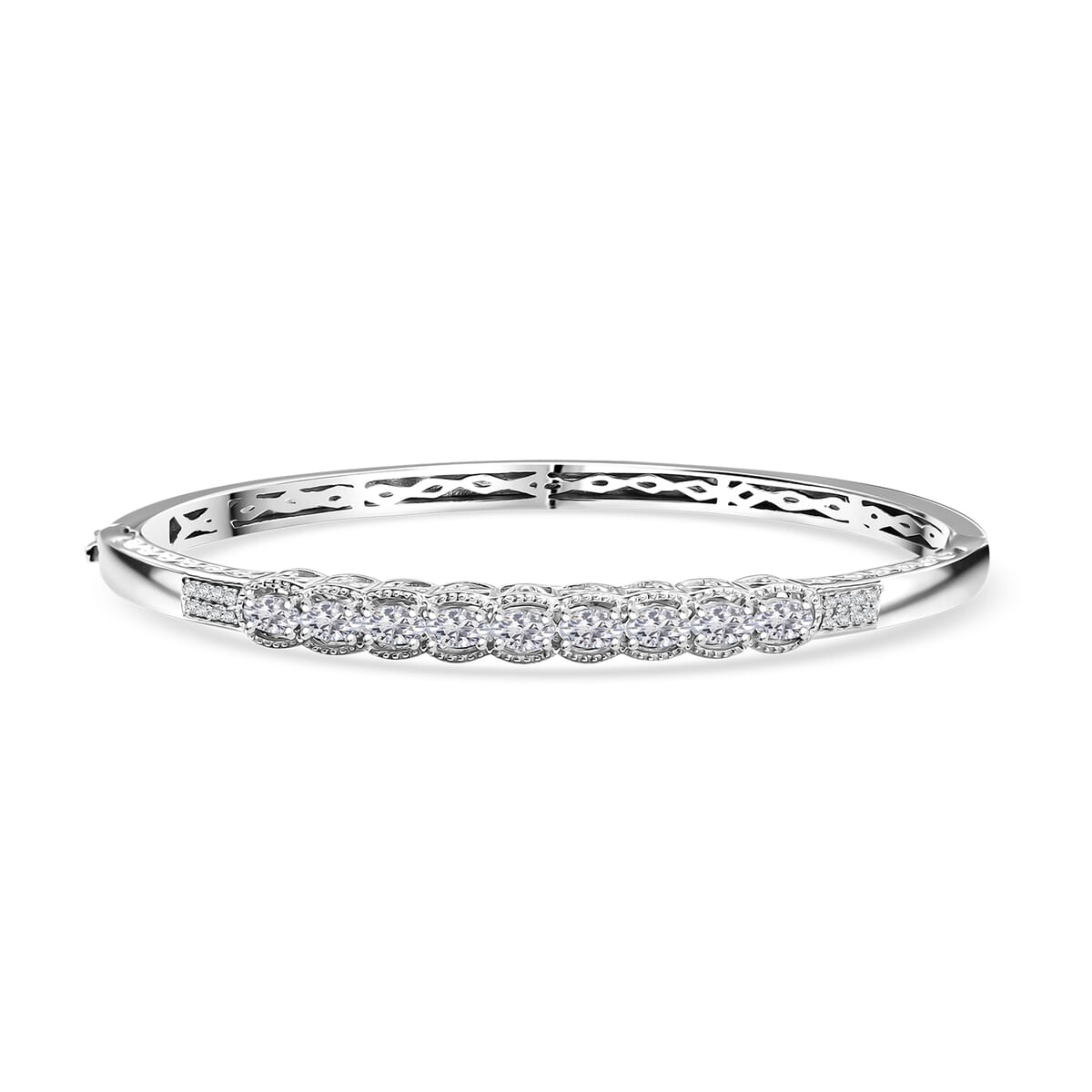 J Francis Embellished with Zirconia by Swarovski Bangle in Rhodium Over Sterling Silver (7.25 In) 3.30 ctw image number 0