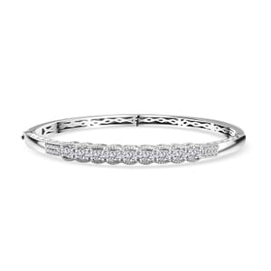 J Francis Embellished with Zirconia by Swarovski Bangle in Rhodium Over Sterling Silver (7.25 In) 3.30 ctw