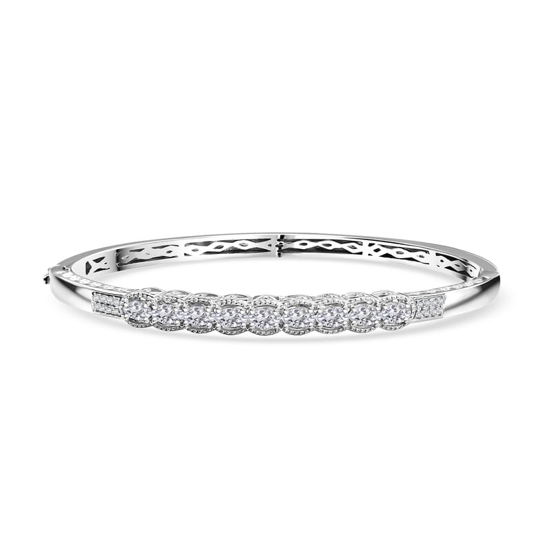 J Francis Embellished with Zirconia by Swarovski Bangle Bracelet in Rhodium Over Sterling Silver (7.25 In) 3.30 ctw