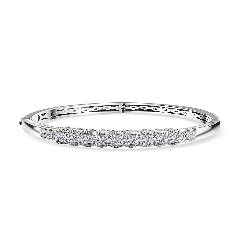 J Francis Embellished with Zirconia by Swarovski Bangle Bracelet in Rhodium Over Sterling Silver (7.25 In) 3.30 ctw