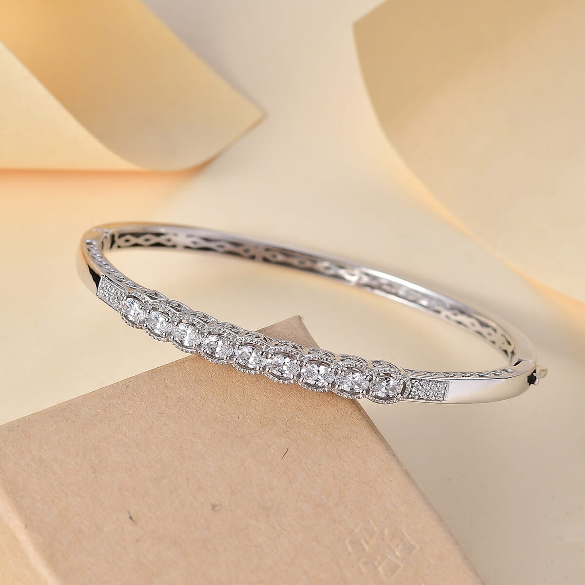J Francis Embellished with Zirconia by Swarovski Bangle in Rhodium Over Sterling Silver (7.25 In) 3.30 ctw image number 1