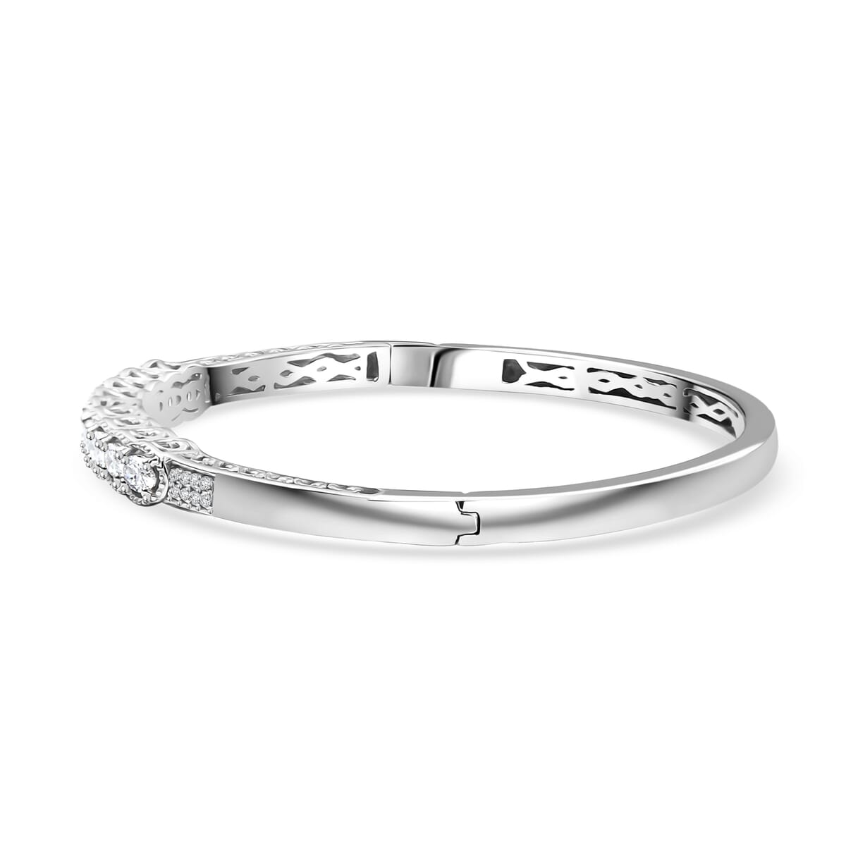 J Francis Embellished with Zirconia by Swarovski Bangle in Rhodium Over Sterling Silver (7.25 In) 3.30 ctw image number 3