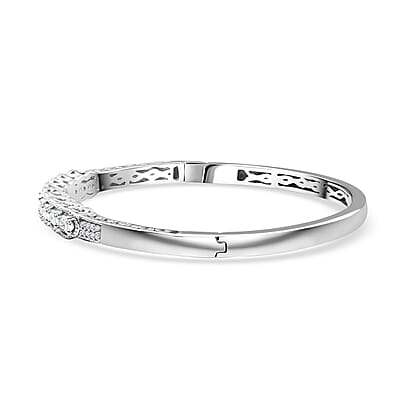 J Francis Embellished with Zirconia by Swarovski Bangle Bracelet in Rhodium Over Sterling Silver (7.25 In) 3.30 ctw