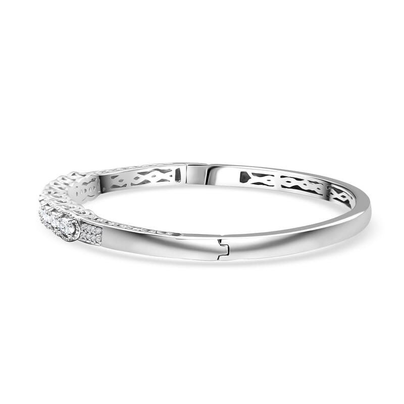 J Francis Embellished with Zirconia by Swarovski Bangle Bracelet in Rhodium Over Sterling Silver (7.25 In) 3.30 ctw