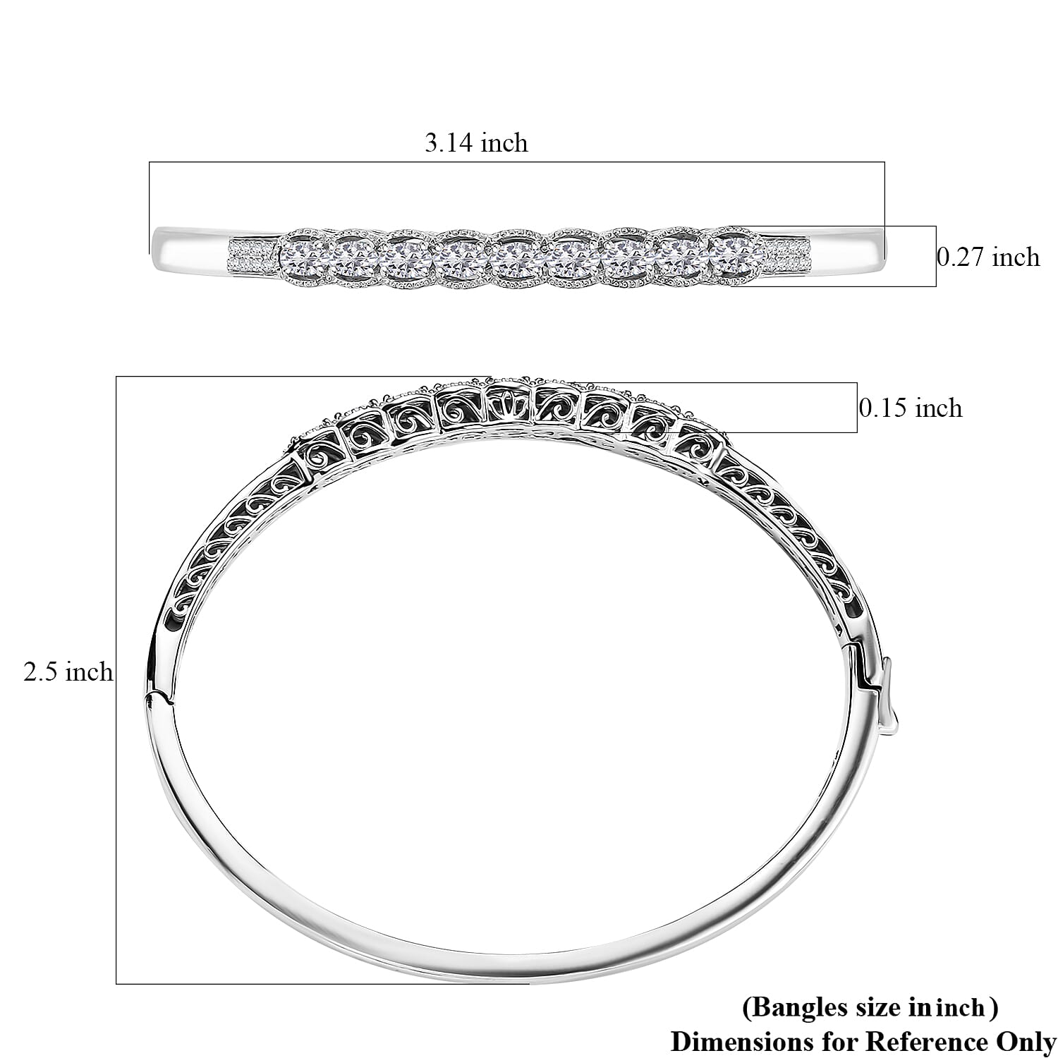 J Francis Embellished with Zirconia by Swarovski Bangle Bracelet in Rhodium Over Sterling Silver (7.25 In) 3.30 ctw