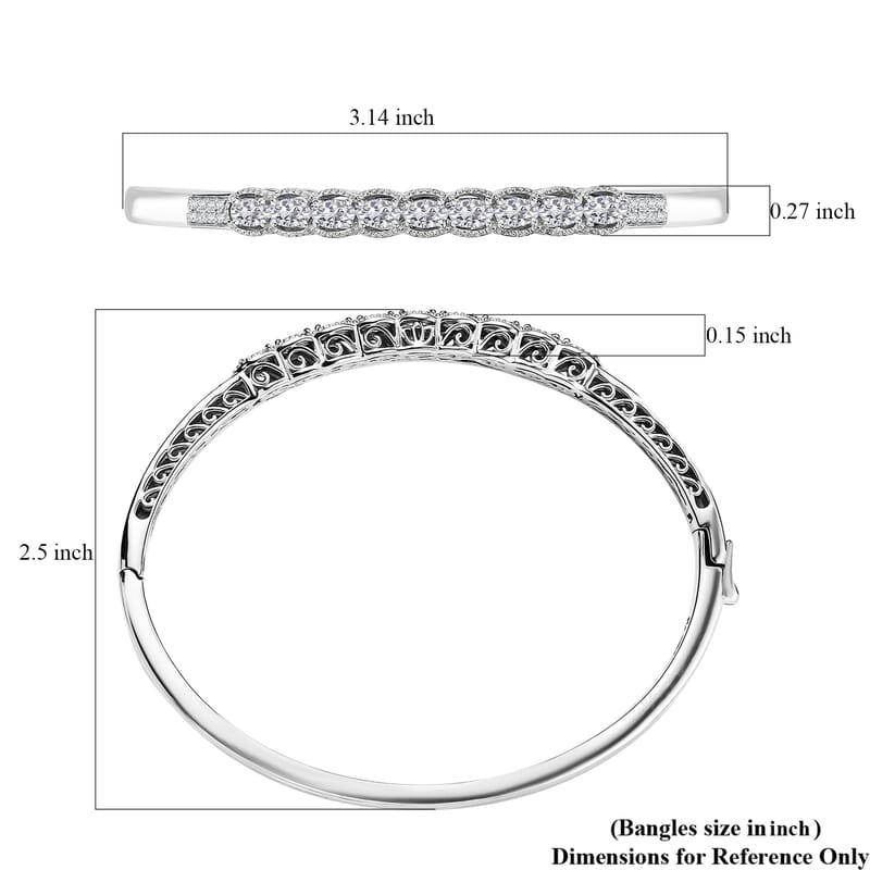 J Francis Embellished with Zirconia by Swarovski Bangle Bracelet in Rhodium Over Sterling Silver (7.25 In) 3.30 ctw