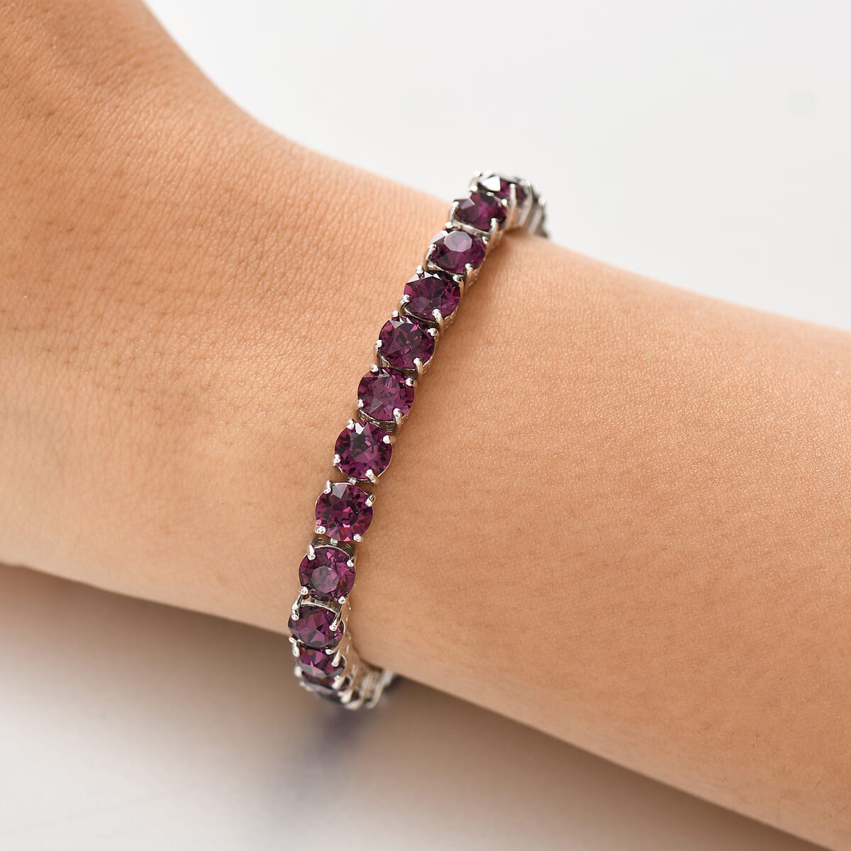 Karis J Francis Embellished with Foilback Amethyst Color Crystal by Swarovski Bracelet in Platinum Bond (6.50 In) 19.15 ctw image number 2