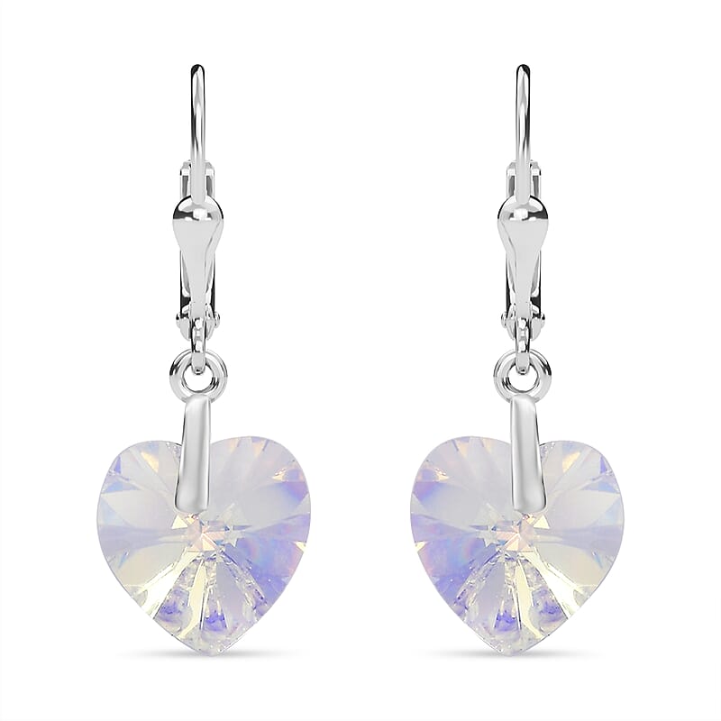 J Francis Embellished with Aurora Borealis Crystal by Swarovski Hearts in Harmony Earrings in Sterling Silver