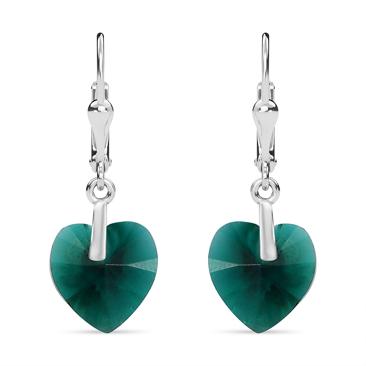 J Francis Embellished with Emerald Color Crystal by Swarovski Hearts in Harmony Earrings in Sterling Silver image number 0