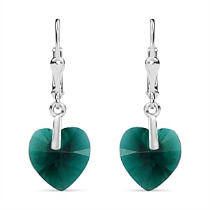 J Francis Embellished with Emerald Color Crystal by Swarovski Hearts in Harmony Earrings in Sterling Silver