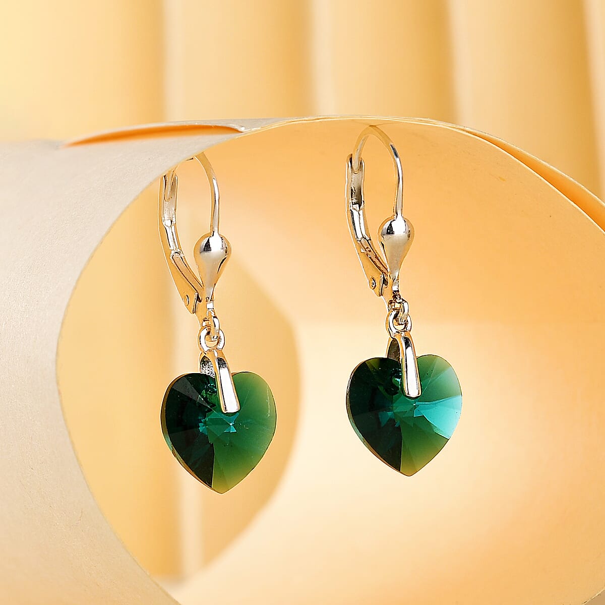 J Francis Embellished with Emerald Color Crystal by Swarovski Hearts in Harmony Earrings in Sterling Silver image number 1