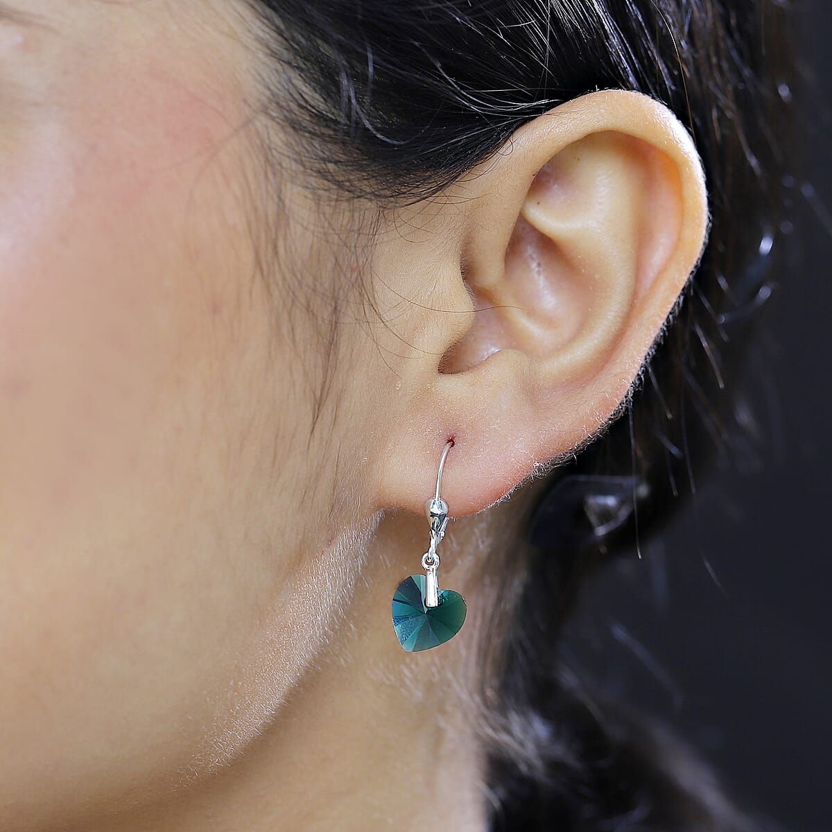 J Francis Embellished with Emerald Color Crystal by Swarovski Hearts in Harmony Earrings in Sterling Silver image number 2