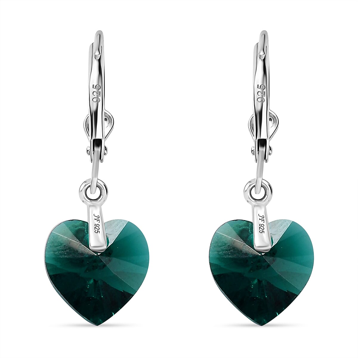 J Francis Embellished with Emerald Color Crystal by Swarovski Hearts in Harmony Earrings in Sterling Silver image number 3