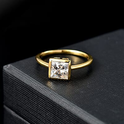 J Francis Embellished with Zirconia by Swarovski Solitaire Ring in 18K Vermeil YG Over Sterling Silver (Size 10) 2.50 ctw